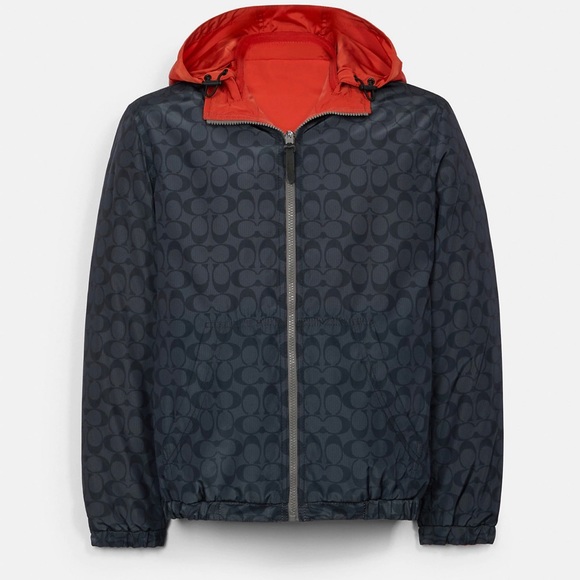 New Coach Gray Orange REVERSIBLE Short Parka Wind Breaker Men Jacket L - Picture 6 of 9